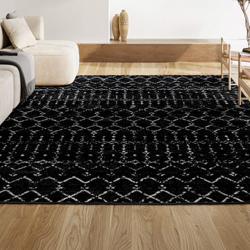 Moroccan Hype Boho Vintage Diamond Area Rug Black/Ivory